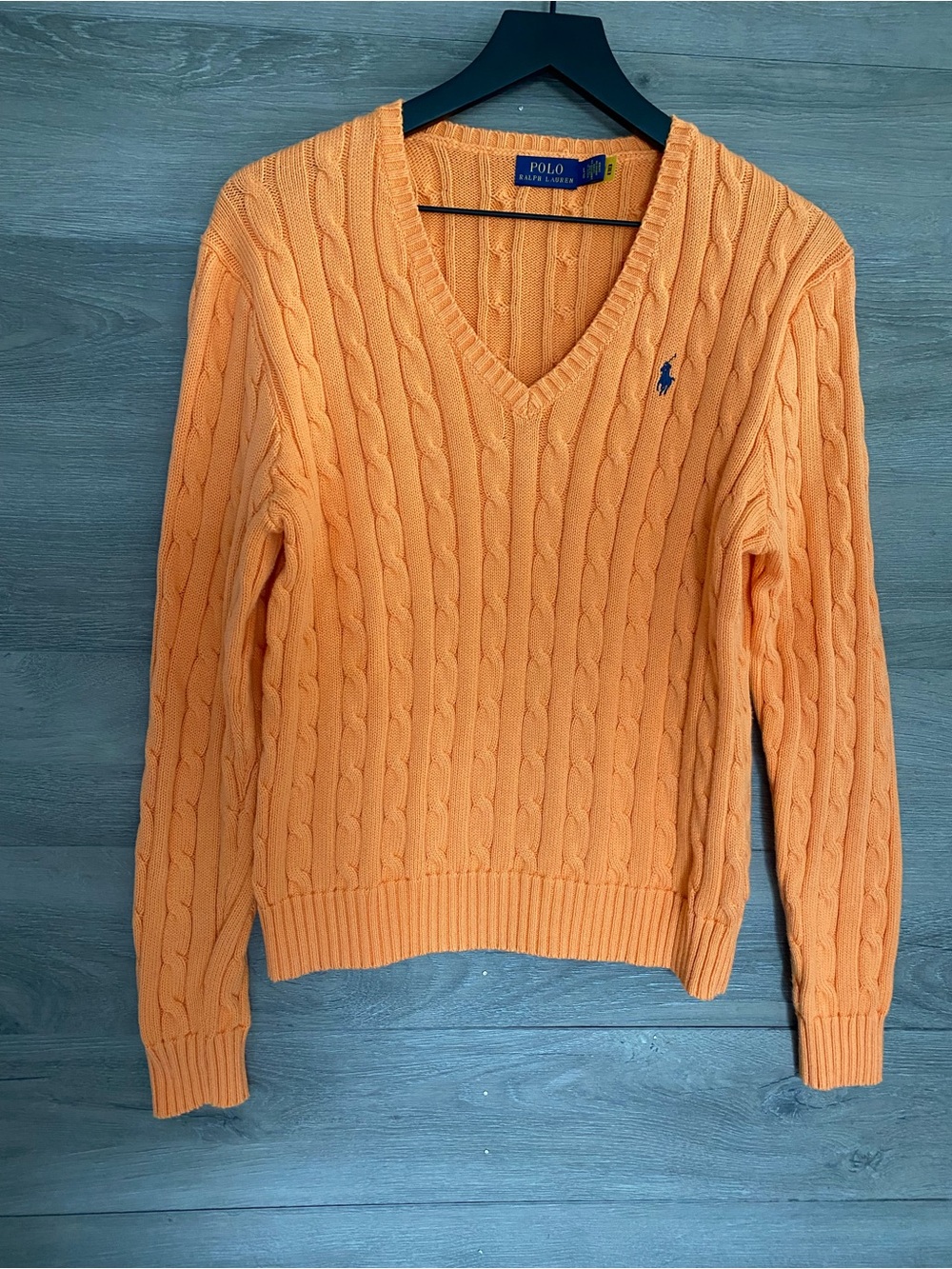 Polo Ralph Lauren Cable Knit V Neck Sweater Orange L